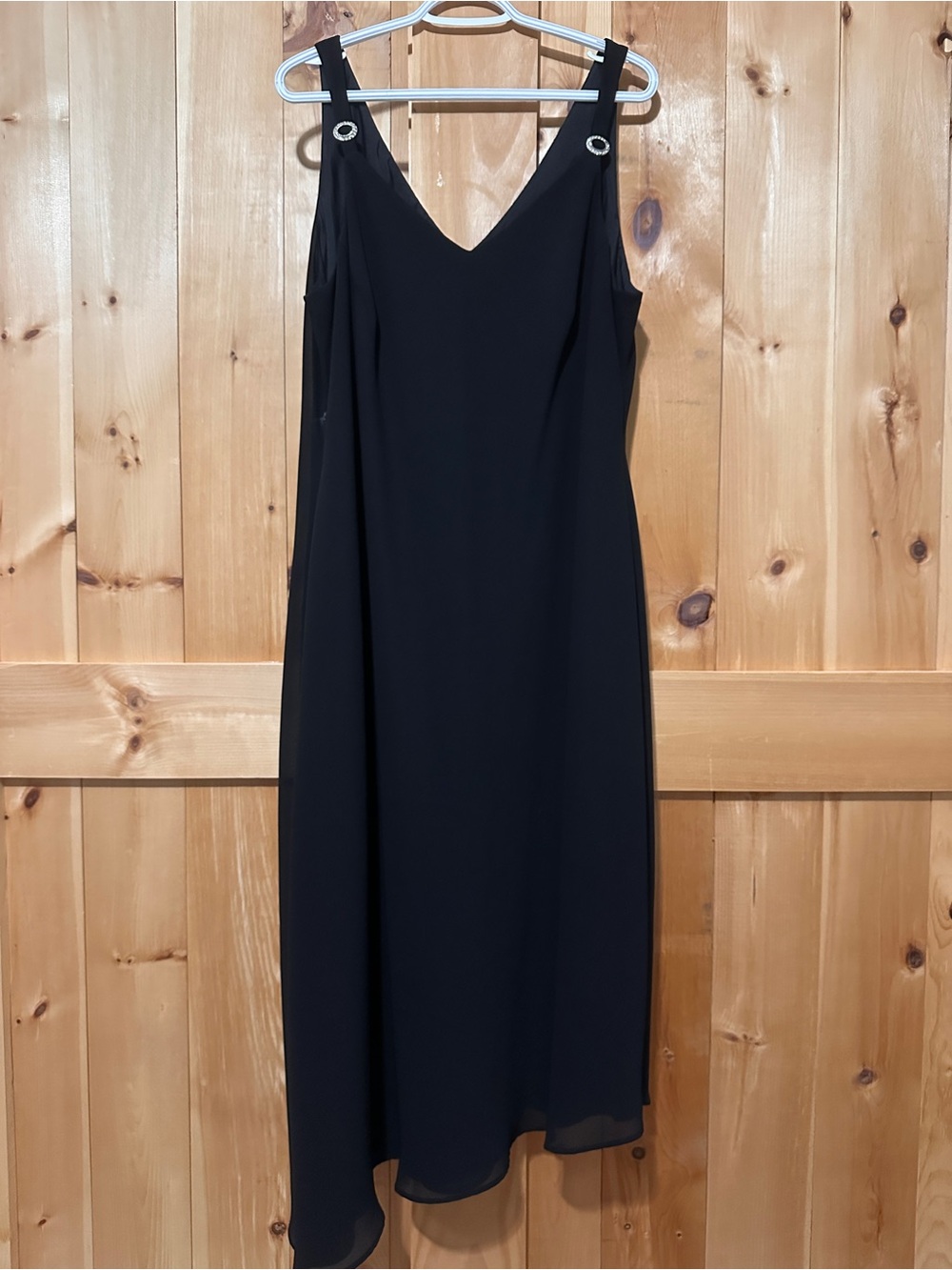 Michel Antoni Black V-Neck Rhinestone Strap Evening Maxi Dress Size 20 Vintage